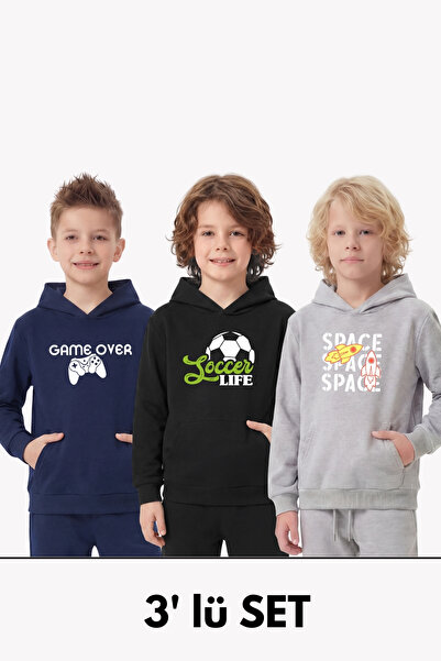 FYK KİDS Hanorac pentru băieți cu 3 buzunare cangur, cu glugă și imprimeu, 3 ...