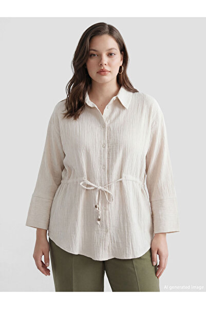 LC Waikiki Με δέσιμο Με υφή Γυναικείο πουκάμισο μουσελίνας