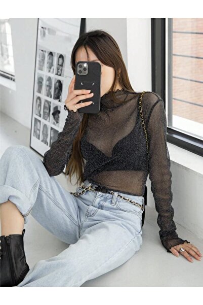 KİM Kİ O Women's Tulle Glitter Mixed Non-Shedding Baby Collar Overlock, Comfo...