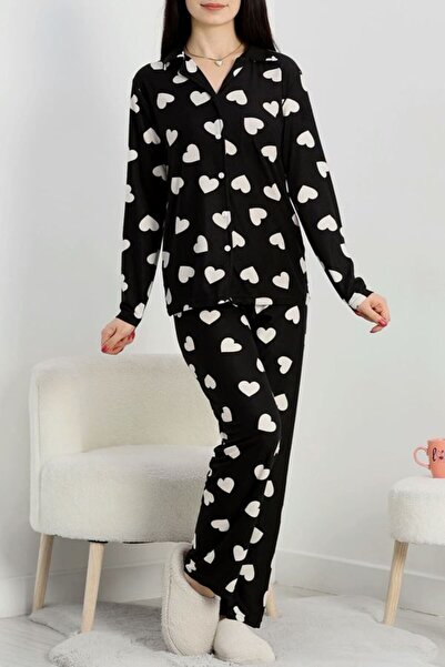 DAS KLEID Buttoned Suede Suit with Black and White Hearts