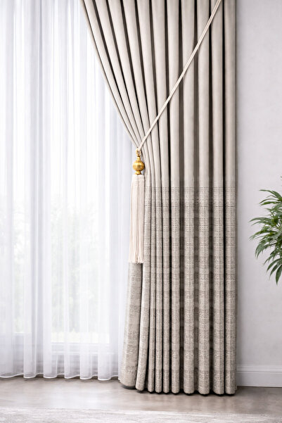 Fluiana Pano Fon Perde Eteğ iŞeritli Desenli Fon Perde Blackout Sık Pile (TEK...