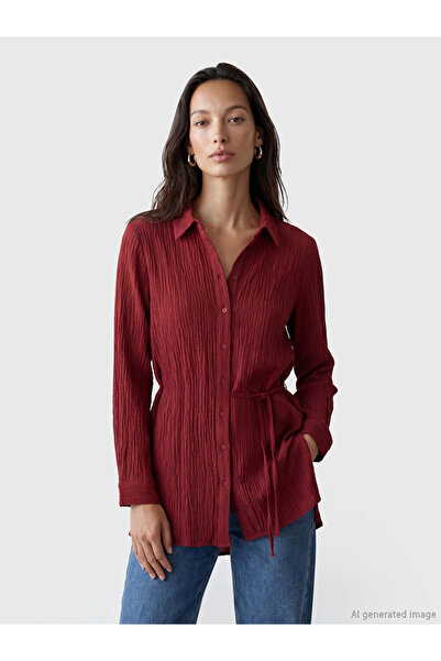 LC Waikiki Burgundy Textured Women's Shirt Tunic