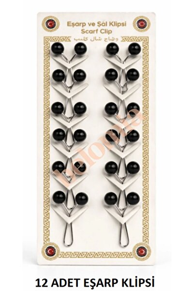 Belomia Home Collection 12 Adet Siyah Boncuklu Eşarp Klipsi