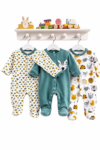 TUOBEBE 100% Cotton Colorful Zebra Animal Print 3-Piece Jumpsuit with Booties...
