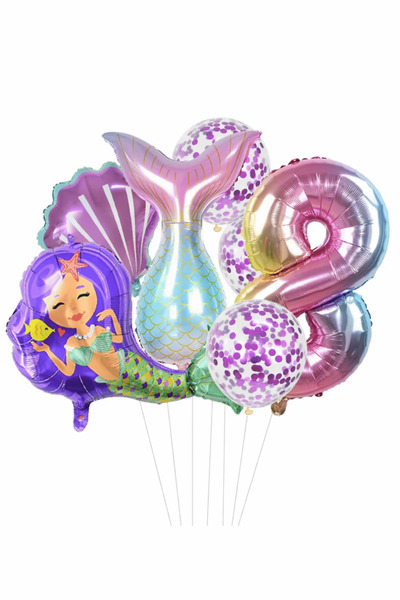 Bunloon Purple Color 8 Year Old Mermaid Themed 6 Piece Balloon Set