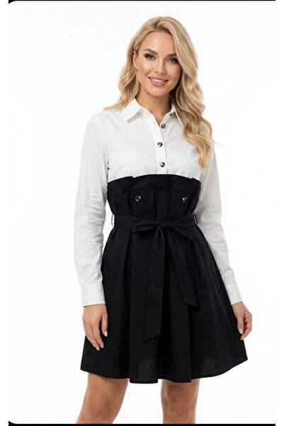 Salkım Siyah beyaz pamuklu gömlek