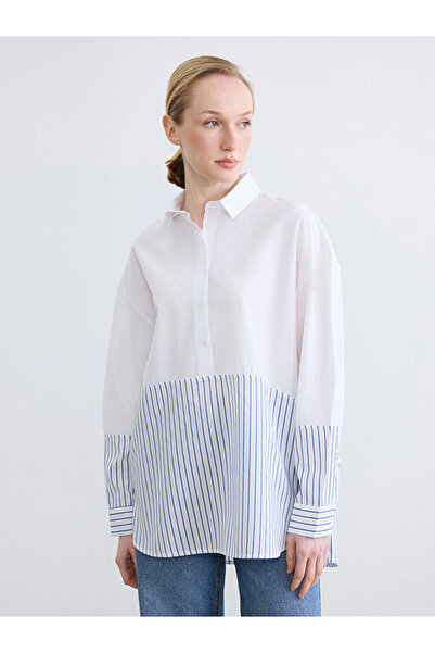 LC Waikiki New season deals from gulis gym blue striped oversize women's shir...