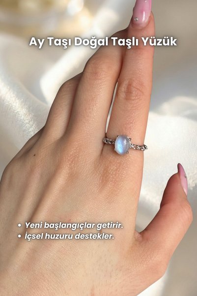 Elifsu Jewelry Moonstone Natural Stone Ring Vintage Design Round Cut Adjustable