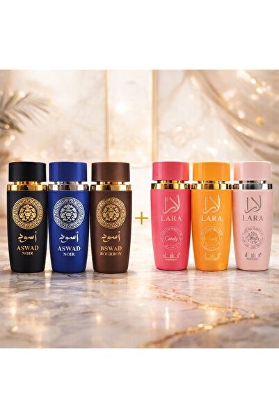 MANASIK SET OF 6 PERFUMES (3 WOMEN + 3 MEN) - LARA X 3 + ASWAD x 3