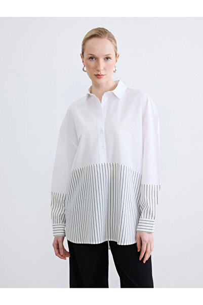 LC Waikiki Gray Striped Oversize Women's Shirt Tunic