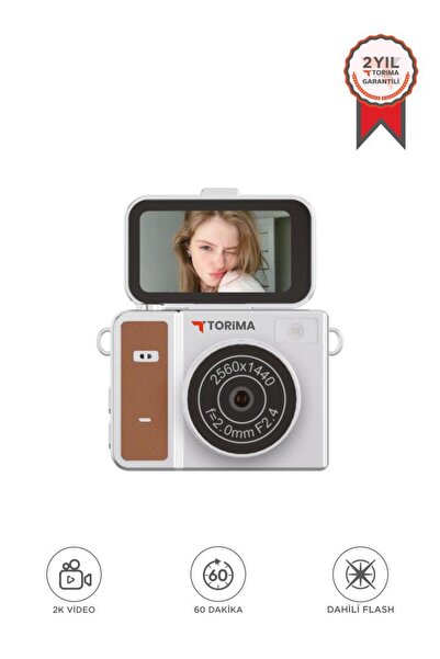 Torima Mini Dijital Kamera Video Kamera 2K Flip Ekranlı CMR46 Kahverengi
