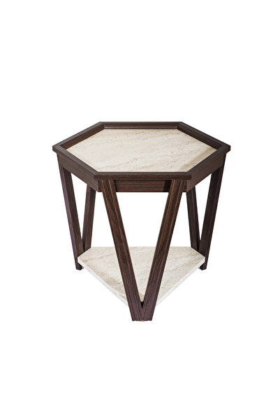 EVISTAR High-quality Turkish wood ribbed side table for living room, bedroom