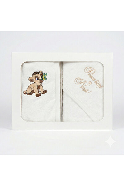 MASSIBEBE Baby Hooded Towel Set, Embroidered "First Bath with Godparents", Pr...