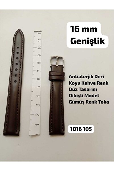 Brality حزام ساعة يد متوافق مقاس 16 ملم، لون بني داكن، موديل مخيط، مشبك فضي ا...