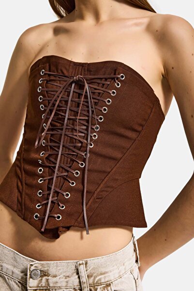 it's basic Women's Brown W5 Crop Strapless Special Design Bustier with Bird's...