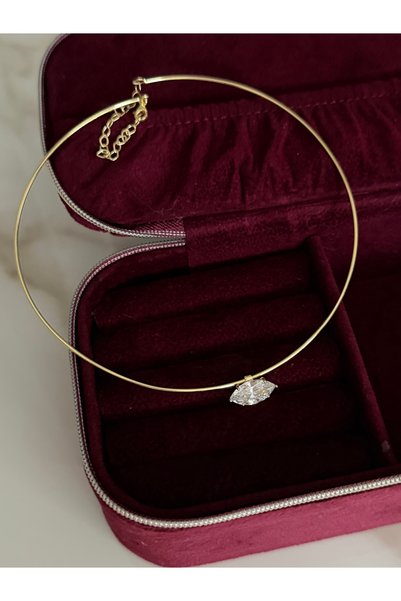 ZWEIG 925 Ayar Gümüş Tek Taş Elmas Kesim Choker