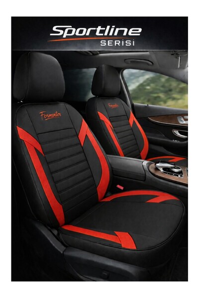 TROBUS Tegin Sportline Universal Black Red Thai Feather Seat Cover Set (5 Sea...