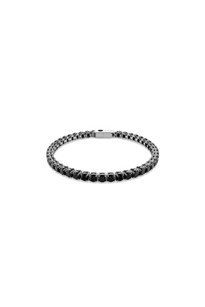 Swarovski Matrix Tennis bileklik, Yuvarlak kesim, Siyah, Rutenyum kaplama