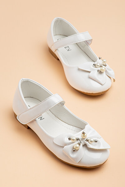 Dilimler Ayakkabı Girl's Ballerina Ballet Shoes with White Patent Leather Bow...
