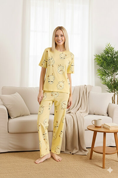 Trendalya kadın pijama takımı kısa kollu %100 pamuklu