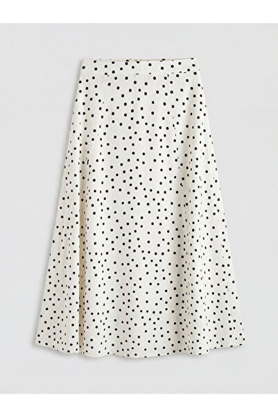 LC Waikiki GÜLİS GİYİM'DEN YENİ SEZON Ekru Beli Fermuarlı Puantiyeli Kloş Etek