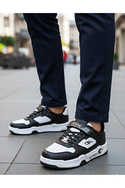 N Drops 012 siyah beyaz cırtlı lastikli unisex erkek cocuk spor ayakkabı