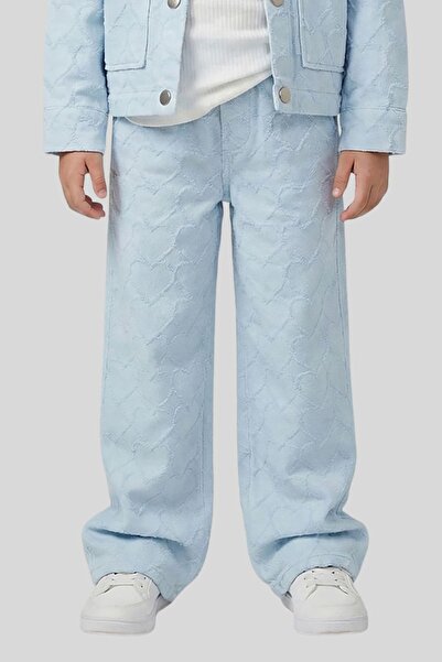 ww waka waka kids store Girl's Embossed Heart Patterned Wide Leg Denim Trousers