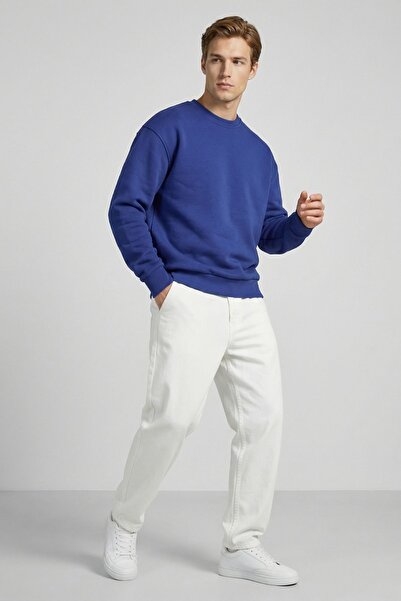 MAXIMILLIAN Men's Oversize Basic Relax Cotton Crew Neck Sweatshirt Indigo