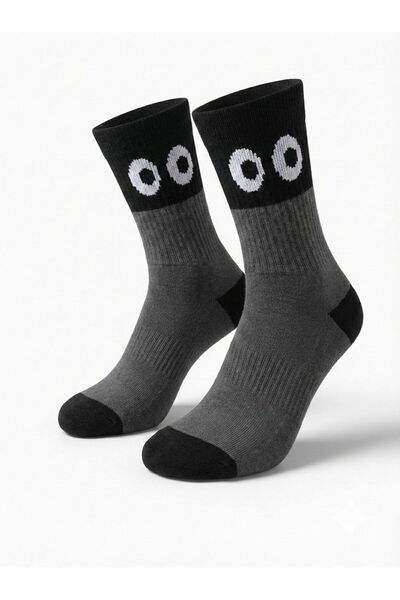 KAIYA Eye Patterned Unisex Gray Black Above Ankle Socks