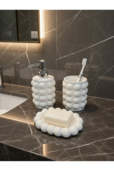 TORNADO DİZAYN Bubble Banyo Seti 3 lü Set Sıvı Sabunluk, Diş Fırçalık, Katı S...