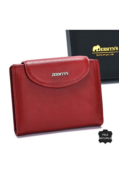 JERMYN'S Women's short wallet, genuine leather, Valencia, RFID, dark red