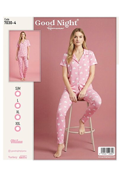 GOOD NİGHT Milan Kadın Pembe Kalp Desenli Kısa Kollu Pijama Takımı