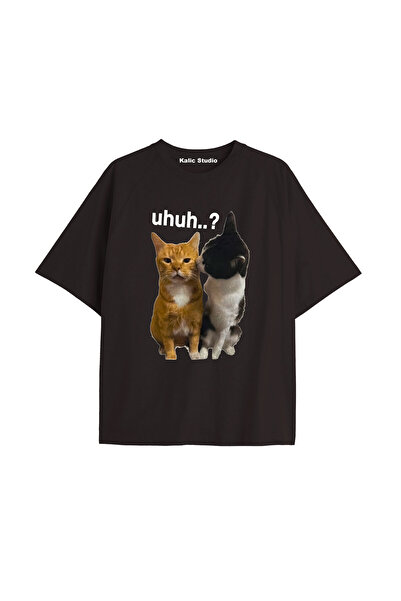 Kalic Studio Uhuh Cat...? Vintage Oversized T-Shirt Black
