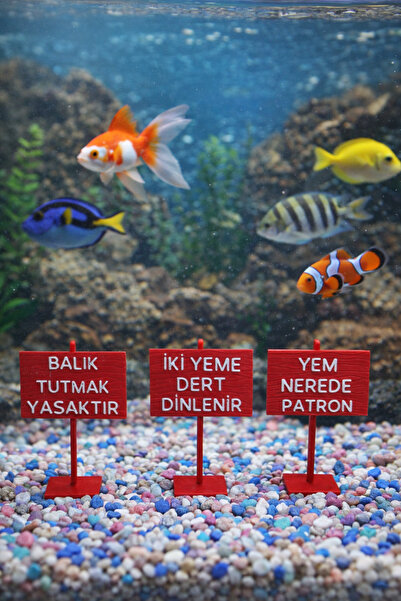 3D Akvaryum Esprili Tabela Seti 3'lü - Canlı Kırmızı Dekoratif Balık Aksesuar...