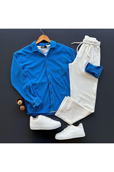 giyimadam16 Ottoman Ribbed Fabric Regular Fit Men's Long Sleeve Shirt and Tro...