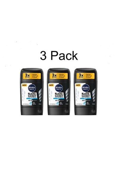 NIVEA 3x Stick antiperspirant pentru bărbați BLACK & WHITE FRESH, 50 ml / 1.7...