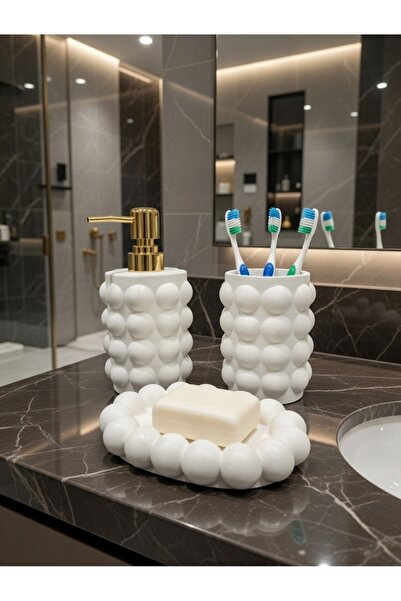 TORNADO DİZAYN Bubble Banyo Seti 3 lü Set Sıvı Sabunluk, Diş Fırçalık, Katı S...