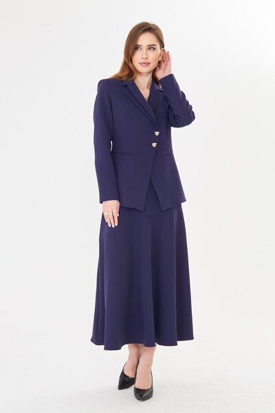 LOVELF Gold Düğmeli Çift Yaka Etekli Takım Lacivert