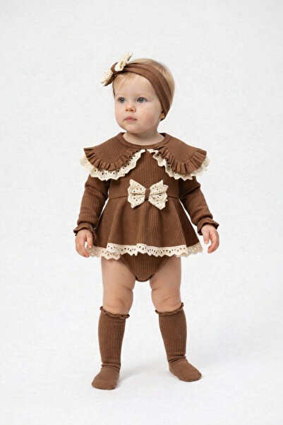 İZYALİF BABY Baby Girl Lace 3-Piece Romper Set with Cotton Holiday Socks Incl...