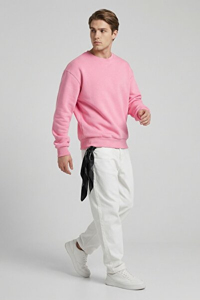 MAXIMILLIAN Men's Oversize Basic Relax Cotton Crew Neck Sweatshirt Pink