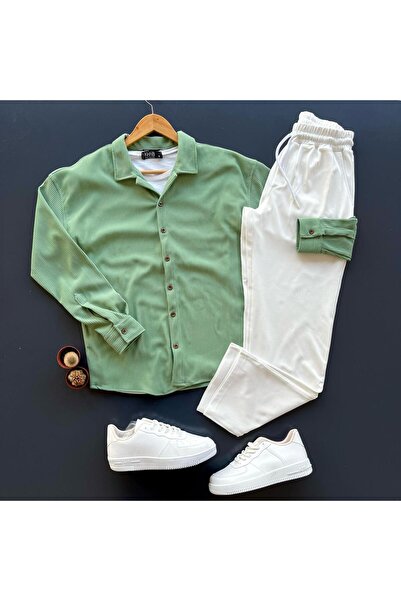 giyimadam16 Ottoman Ribbed Fabric Regular Fit Men's Long Sleeve Shirt and Tro...