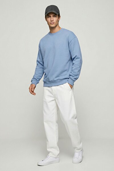 MAXIMILLIAN Men's Oversize Basic Relax Cotton Crew Neck Sweatshirt Baby Blue