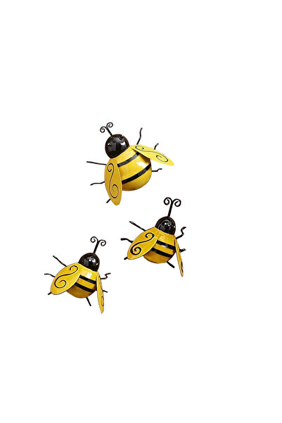 OEM Set of 3 garden decorations, bee pattern, metal, yellow, black