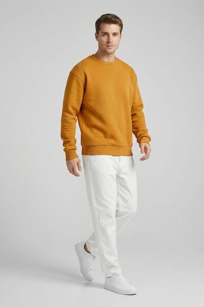 milidia سويت شيرت رجالي من القطن بمقاس كبير وياقة دائرية مريح وعصري باللون ال...