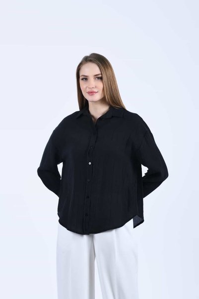 la luce Siyah Tül Gömlek - QG165