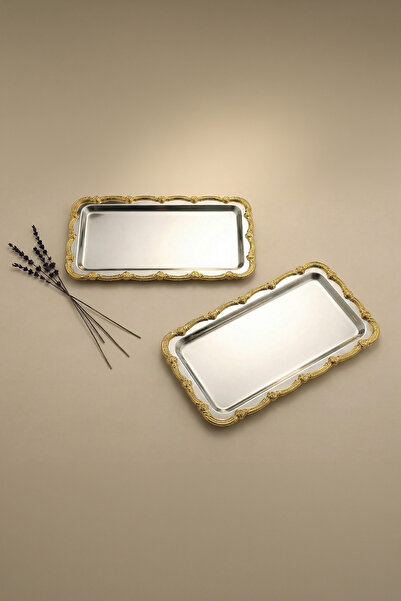 AKSESUAR EVRENİ Rumlov Silver 2-Piece Stainless Steel Gold Frame Coffee Prese...