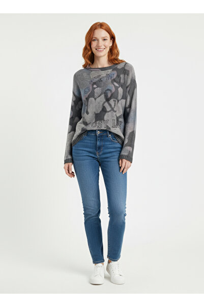 Neden Tekstil Gray Camouflage Patterned Stone Sweater