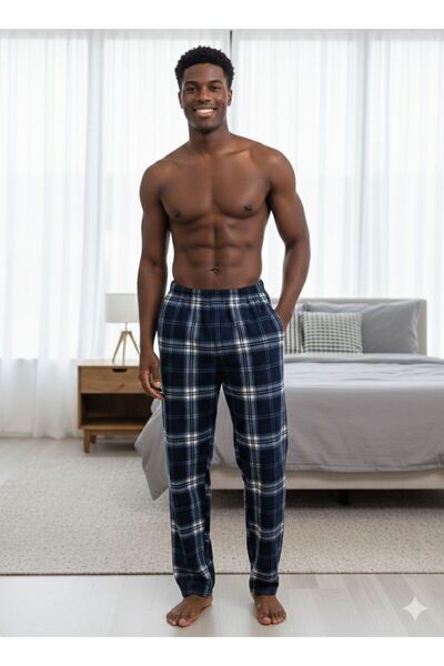 Pimody Men's Plaid Cotton Single Bottom Pajamas