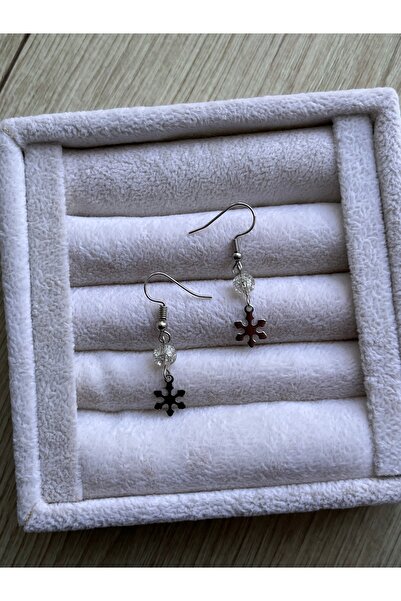 Pel Design Snowflake Detailed Najaf Stone Steel Earrings Handcrafted