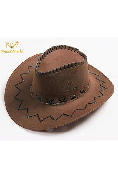 NW NessiWorld Lace-up kids' nubuck suede cowboy hat - dark brown